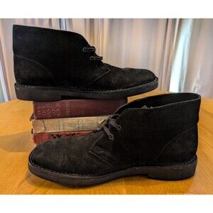 Clarks Mens Leather Suede Black Casual Desert Boots Shoes Size US 9.5 / EU 43